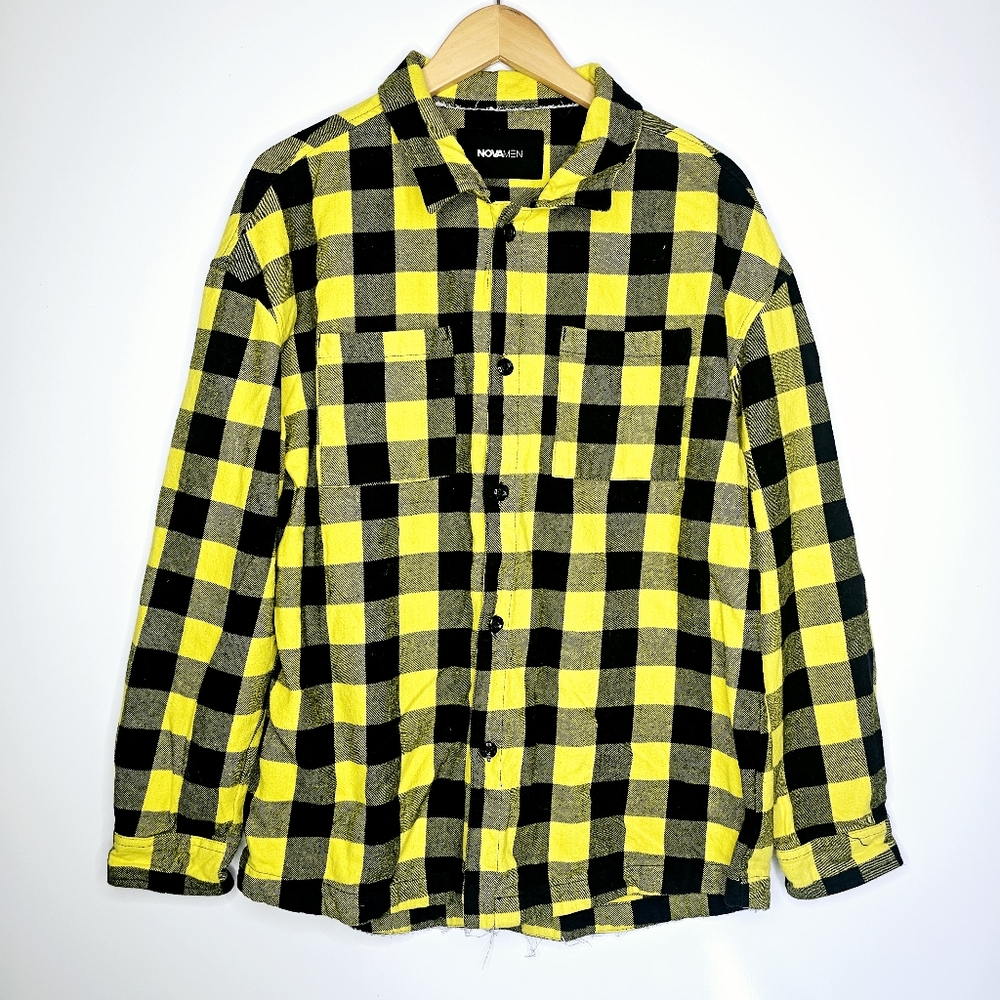 NovaMen Yellow and Black Checkered Flannel Shirt